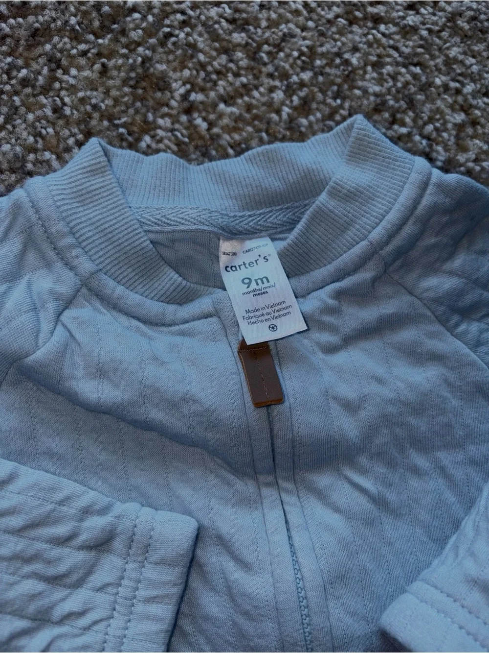 Baby Quilted Zip One-Piece Romper in Light Blue